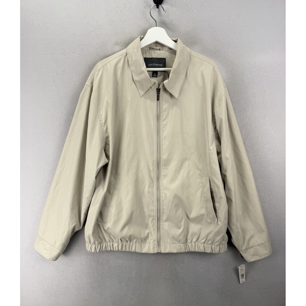 Croft & Barrow Men's L Beige Full Zip Lightweight Jacket NWT Casual Coat Zip